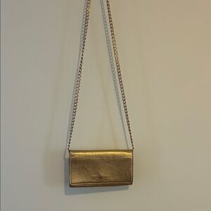 NEW J.Crew Genuine Leather Gold Crossbody Bag / Clutch